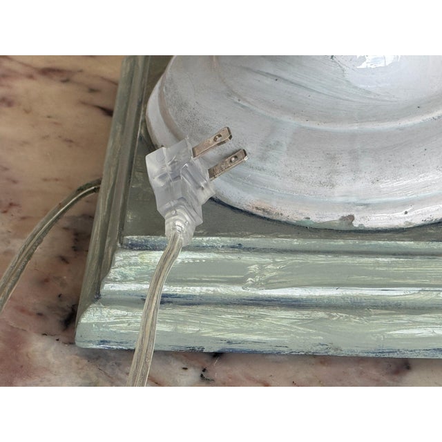 Late 20th Century French Faience Lamp With Floral Wreath and Serpent Handles For Sale - Image 6 of 9