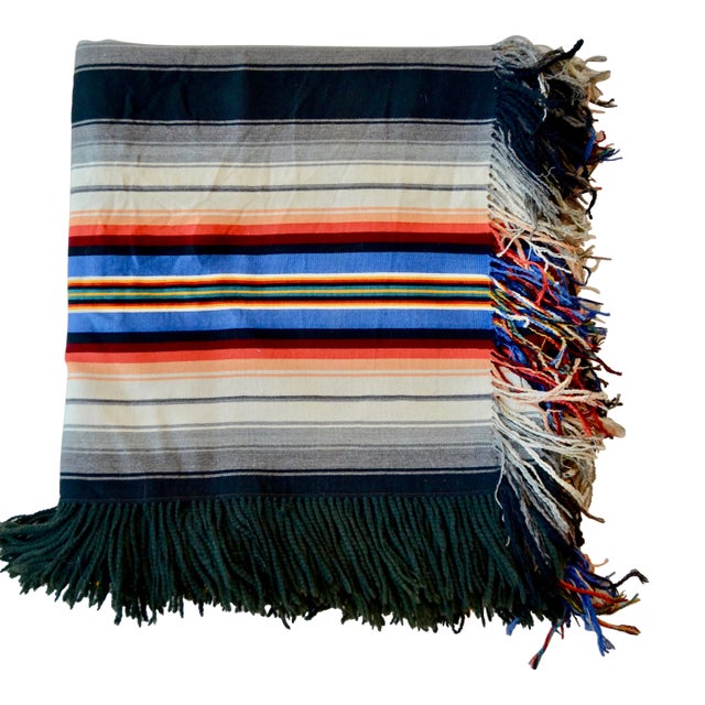 1910 Antique Black Striped Wool Throw Blanket - For Sale