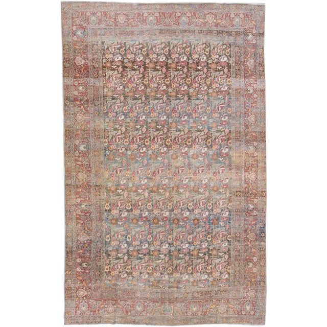 Textile Allover Floral Handmade Antique Mahal Wool Rug in Earth Tones For Sale - Image 7 of 7