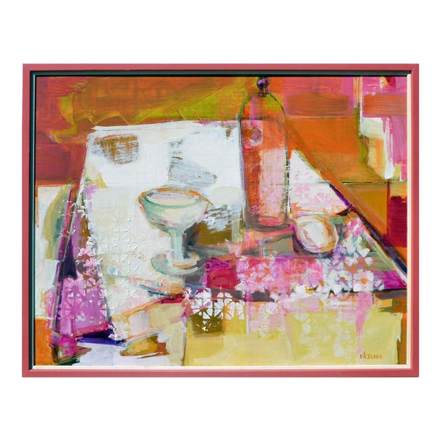 Mid-Century Modern Abstracted Cubist Table Still-Life in Acrylic on Masonite by E.A.Blake For Sale