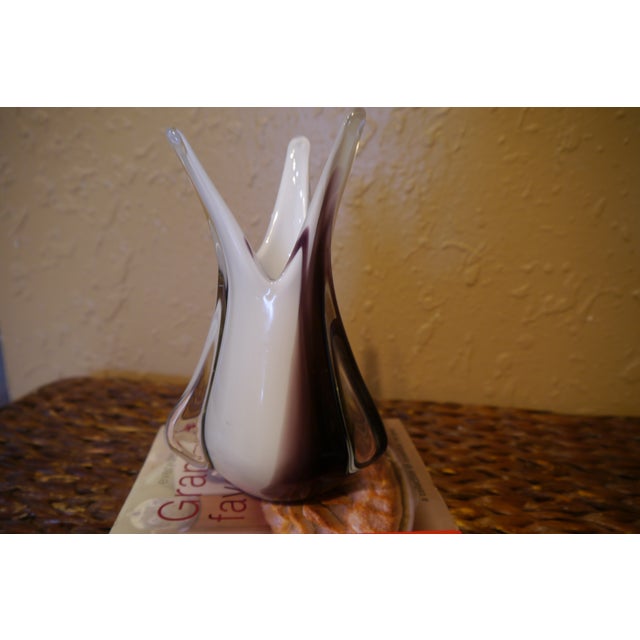 Mid 20th Century Murano Italy Art Glass Vase in Purple White Clear Attributed to Fratelli Toso For Sale In Boston - Image 6 of 12