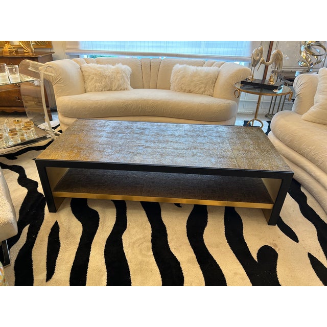 Odeon Sleek Textured Antiqued Brass Clad Coffee Table For Sale - Image 10 of 11