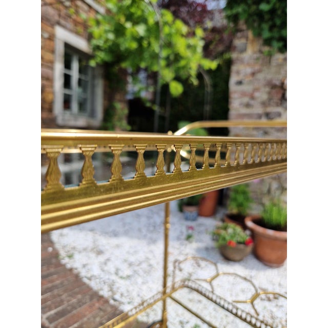Mid-Century Rolling Serving Cart in Openwork Brass and Glass, 1960s For Sale - Image 6 of 9