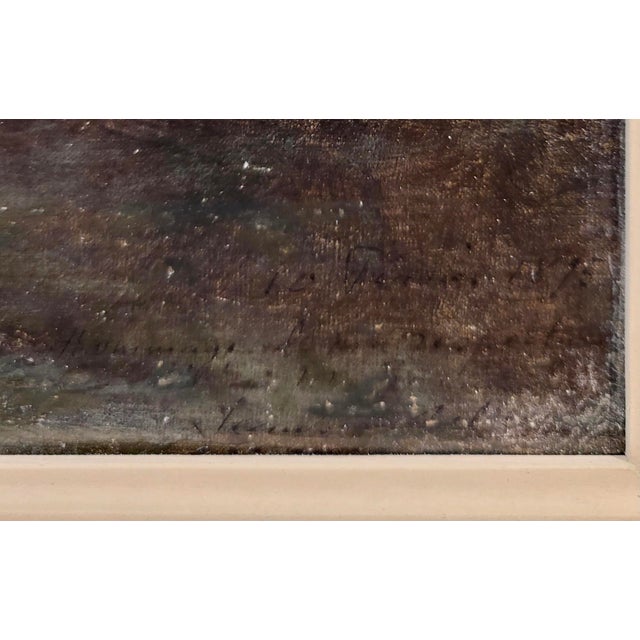 Blue 19th Century French School-Silhouette of a Creepy Village at Dusk-Oil Painting For Sale - Image 8 of 10