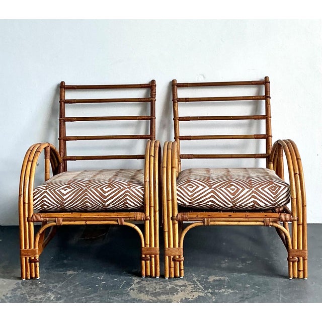 Vintage Rattan Lounge Chairs in Alan Campbell “Zigzag” for Quadrille - A Pair For Sale - Image 4 of 15