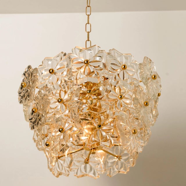Glass and Brass Floral 3-Tier Light Fixture from Hillebrand, 1970s For Sale - Image 11 of 15