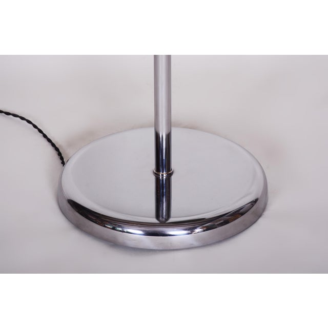 Metal Bauhaus Floor Lamp in Chrome, Steel, and Opaline Glass, Czech, 1930s For Sale - Image 7 of 8