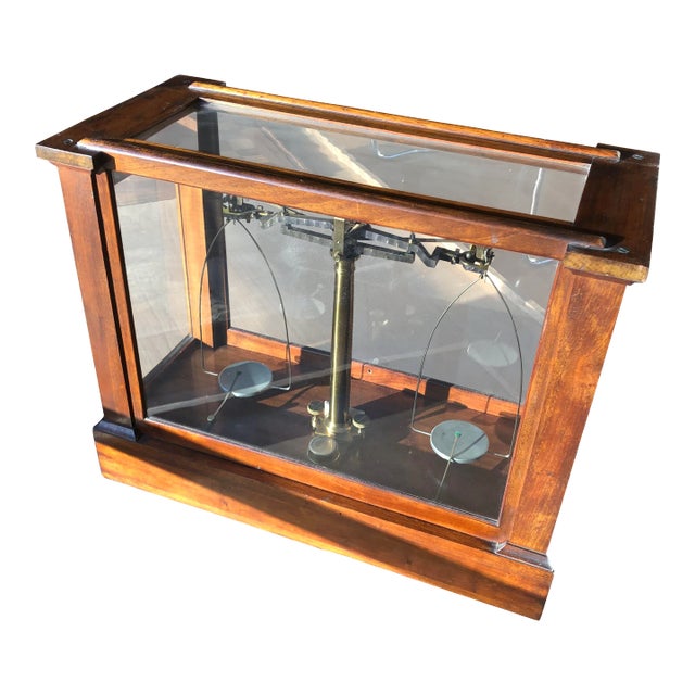 1940s Apothecary Scale in Glass Enclosure For Sale