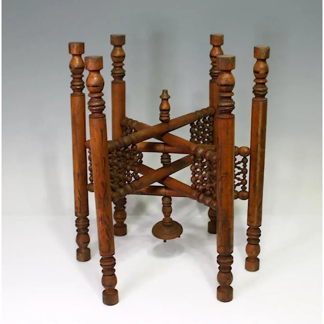 Antique Moorish Ball & Stick Folding Round Mamluk Copper Tray or Drinks Side Table (Persian) For Sale In Tampa - Image 6 of 11