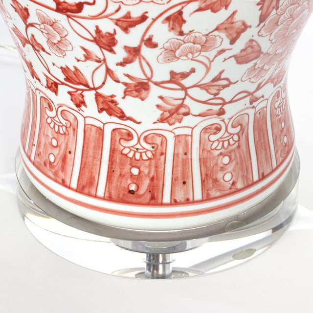 Chinoiserie Briar Chinoiserie Floral Ceramic Table Lamp, Red For Sale - Image 3 of 4