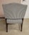 Vintage English Open Wooden Arm Chair in Stripped Tan and Light Blue Upholstery For Sale - Image 4 of 8
