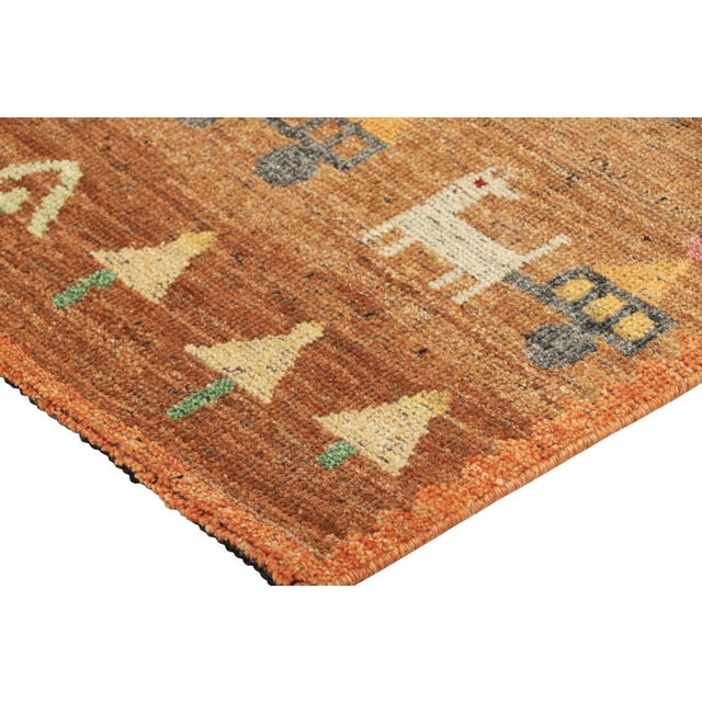 Rug & Kilim’s Swedish Style Rug in Brown With Figural Geometric Patterns For Sale In New York - Image 6 of 7