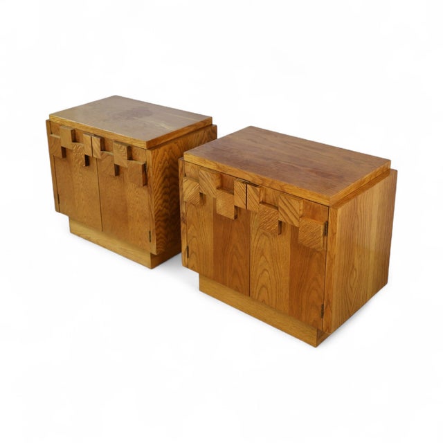 Wood Lane Staccato Vintage Mid Century Modern Brutalist White Oak Pair of Nightstands C. 1970s, Attributed For Sale - Image 7 of 8