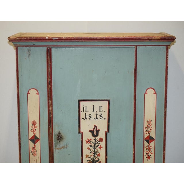 Hollywood Regency German Aqua Blue Hand Painted Marriage Wardrobe, 1818 For Sale - Image 3 of 18