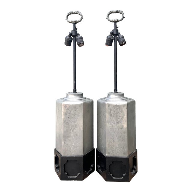 Vintage Etched Metal Lamps - A Pair For Sale