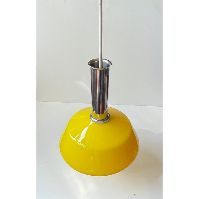 Vintage Italian Pendant Lamp in Yellow Glass and Chrome Plating, 1970s For Sale - Image 9 of 11