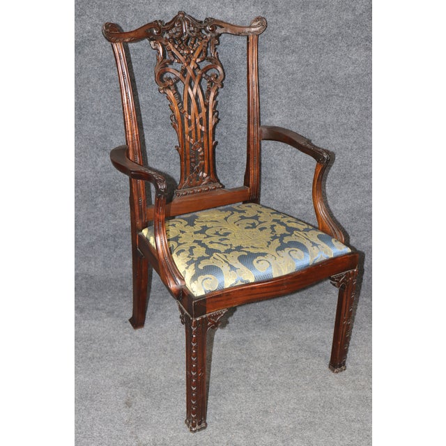 Wood Set of 8 Fantastic Chinese Chippendale Style Carved Mahogany Dining Chairs For Sale - Image 7 of 14