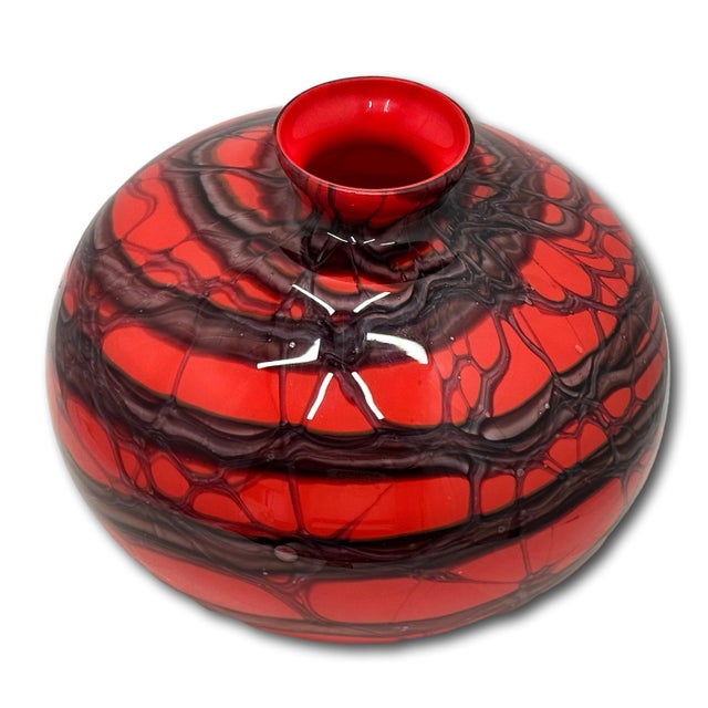 Persimmon Unusual Large Size Antique Art Deco Czechoslovakian Hand Blown Art Glass Vase by Kralik - Circa 1920s For Sale - Image 8 of 18