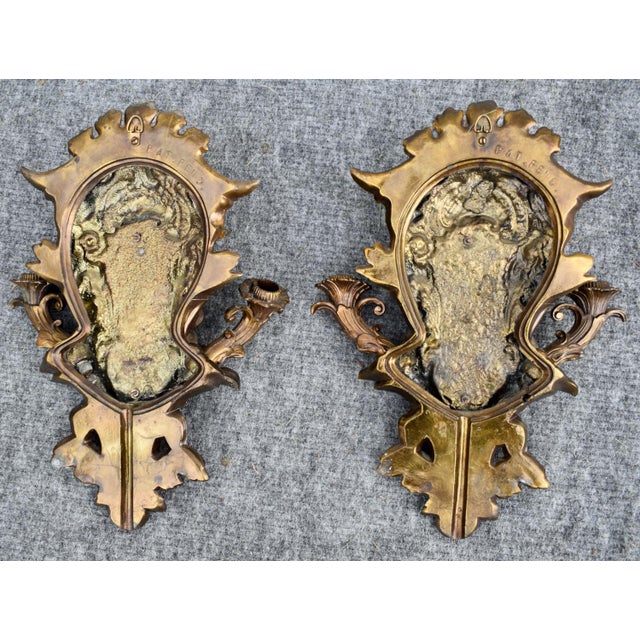 Bronzed Cherub Wall Sconces Ornate Pair Gold Rococo Baroque Putti Candle Holder For Sale - Image 9 of 10