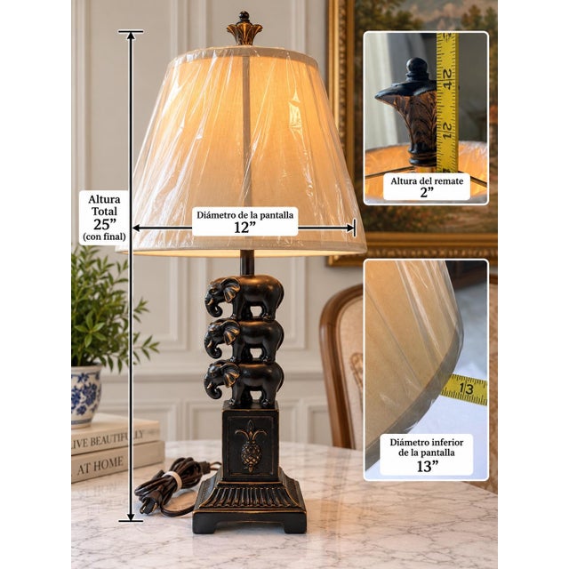 Hollywood Regency Vintage Elephant Table Lamp, Black & Gold Hollywood Regency, Sculptural Animal Lamp, Tropical Asian-Inspired Decorative Lighting For Sale - Image 3 of 9