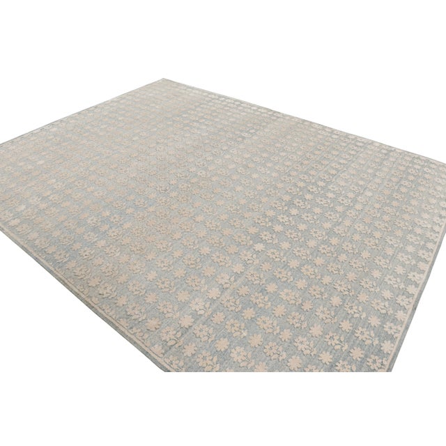 Rug & Kilim Rug & Kilim’s Modern Block Print Rug in Blue with White Floral Patterns - 5x8 For Sale - Image 4 of 7