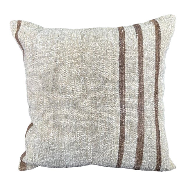 Turkish Hemp Pillow Cushion Natural Beige Brown Pillow Cushion Cover 24"x24" For Sale