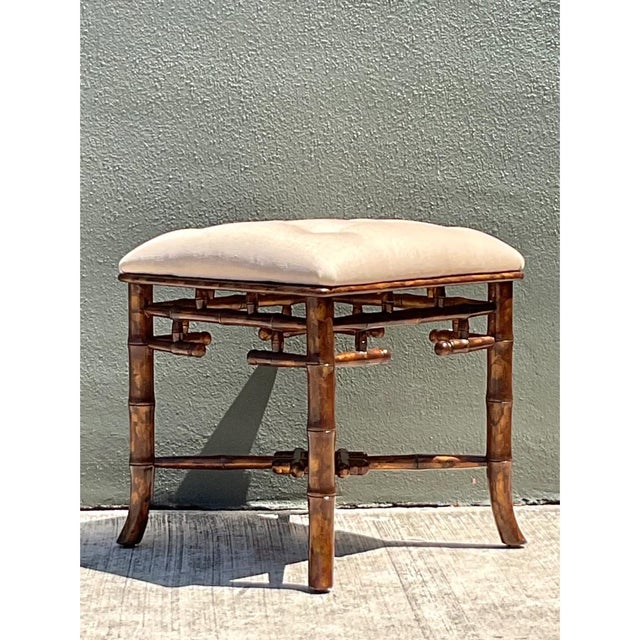 Mid-Century Modern Vintage Faux Bamboo Wood Low Stool For Sale - Image 3 of 12