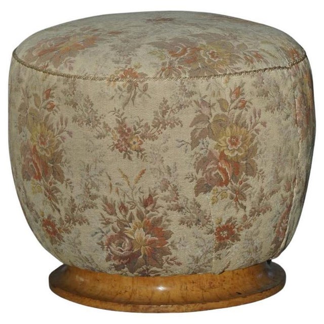 Art Deco Danish Sculptural Round Stool in Fabric & Burl Wood, 1940s For Sale - Image 15 of 15