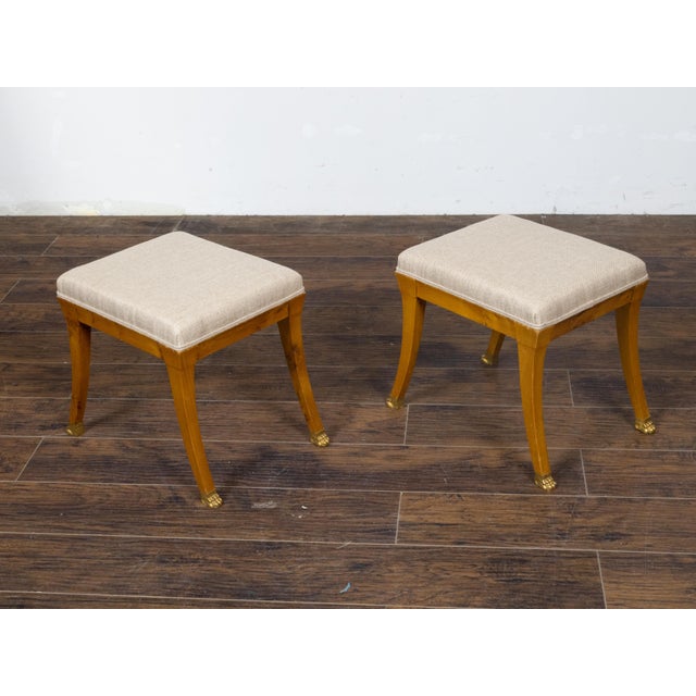 Pair of Biedermeier Period 19th Century Walnut Stools with Carved Gilt Lion Paws For Sale In Atlanta - Image 6 of 10