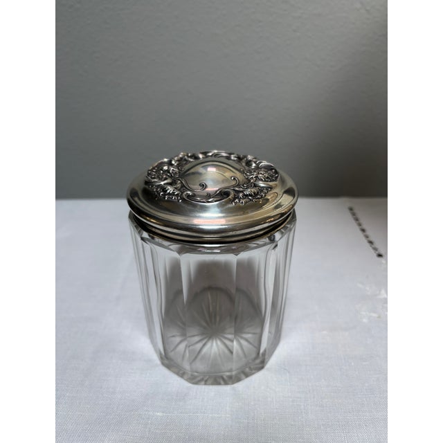 Wallace Silversmiths Antique 1920 Sterling Silver-Lidded Cut-Crystal Dresser Jar or Humidor For Sale - Image 4 of 8