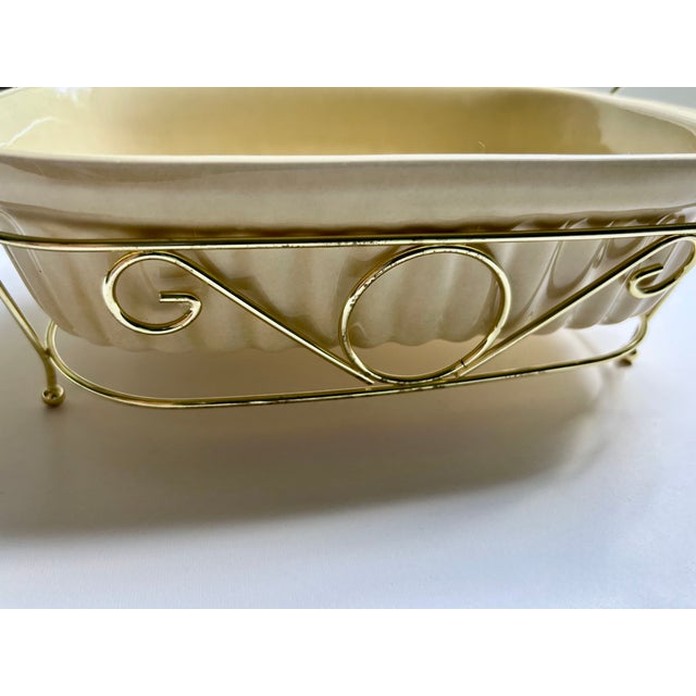 1983 Modern Pfaltzgraff Yellow Ceramic Baker & Brass Holder For Sale - Image 9 of 16