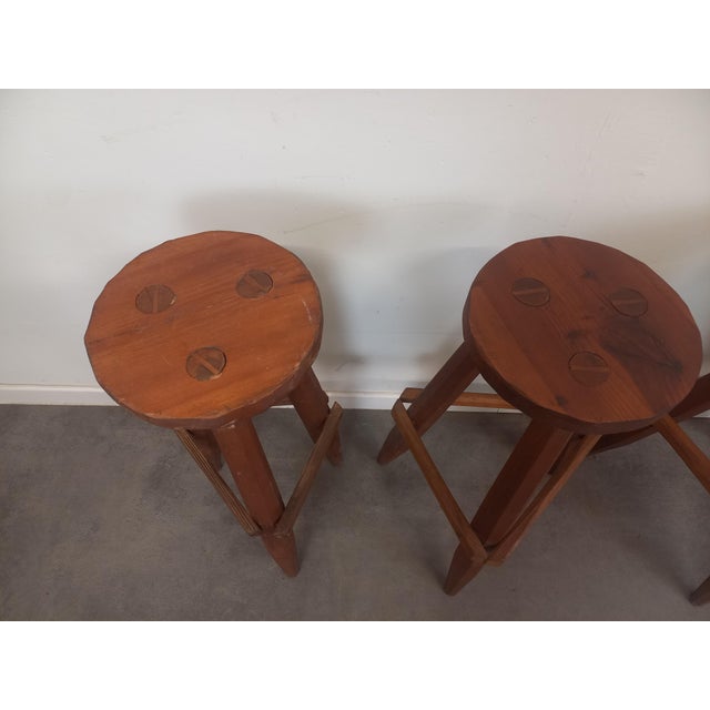 Brutalist Wood Stools, 1950s, Set of 4 For Sale - Image 6 of 18