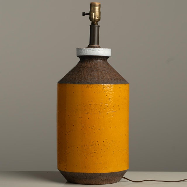 Mid-Century Modern 1950s Spectacular Large Glazed Studio Pottery Signed Italian Table Lamp Base Bitossi Aldo Londi Raymor For Sale - Image 3 of 11