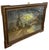 Vintage framed landscape painting depicting a moonlit waterside scene with a windmill, shoreline path, sailboats, and...