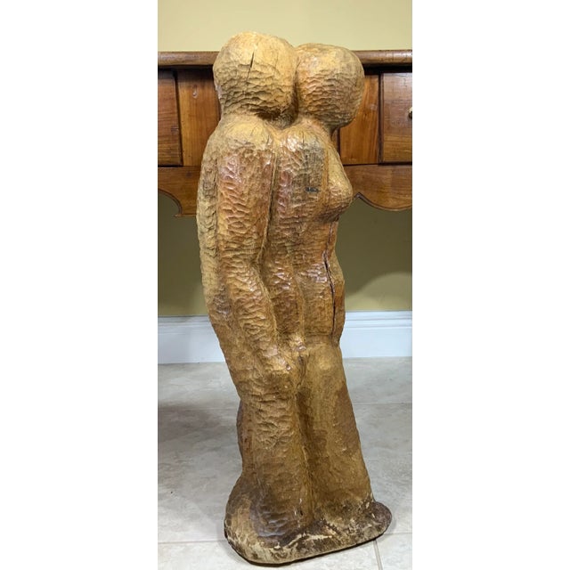 Sand Large Mid-Century Hand-Carved Cubist Wood Sculpture For Sale - Image 8 of 13