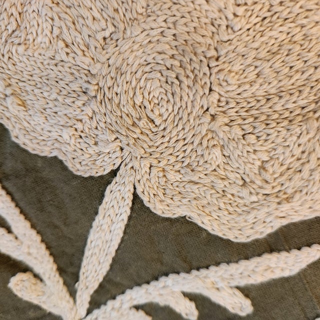 2020s Oilve Green and Cream Suzani Bed Cover For Sale - Image 5 of 6