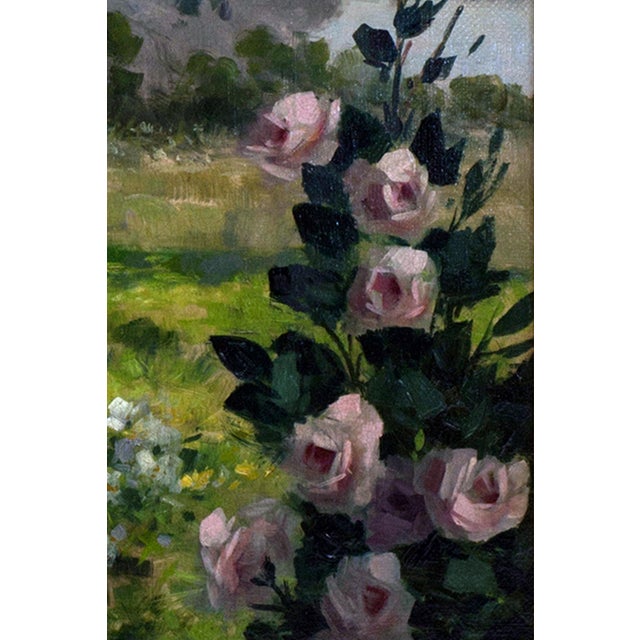 This refined painting by Italian artist Antonio Celli captures the tranquil atmosphere of an idealized garden where nature...