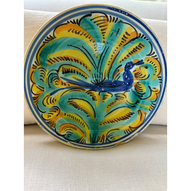 Emerald Antique Spanish Multi Color Lebrillo Platter With Bird For Sale - Image 8 of 9
