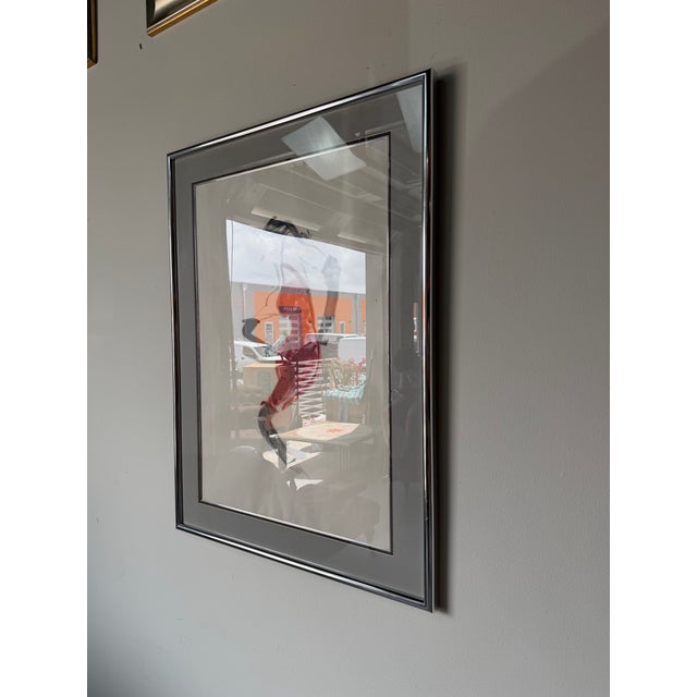 Abstract 1980’s Vintage Fashion Illustration Painting – Red Dress Figure, Framed Under Glass For Sale - Image 3 of 12