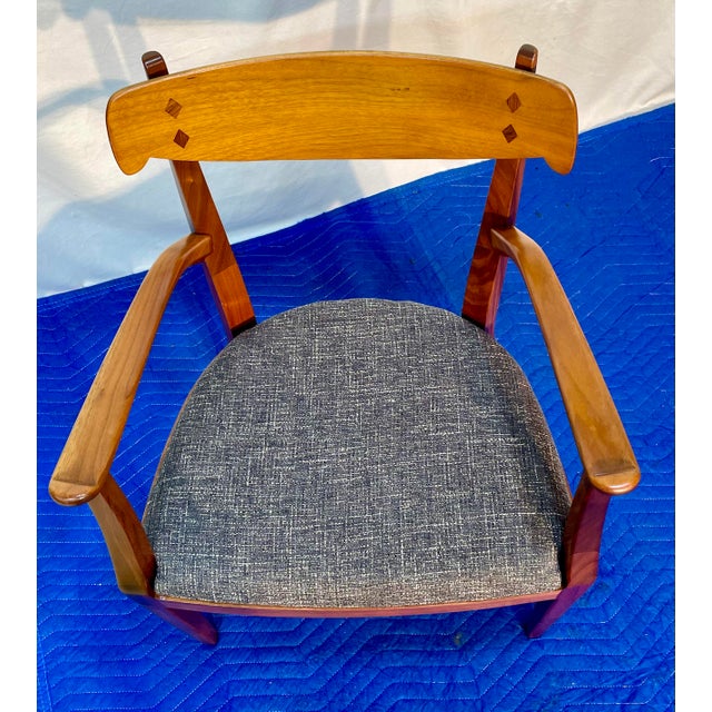 Wood Vintage Kipp Stewart for Drexel Declaration Sculpted Walnut Armchairs - Pair (Newly Restored & Upholstered in Knoll Fabric) For Sale - Image 7 of 17
