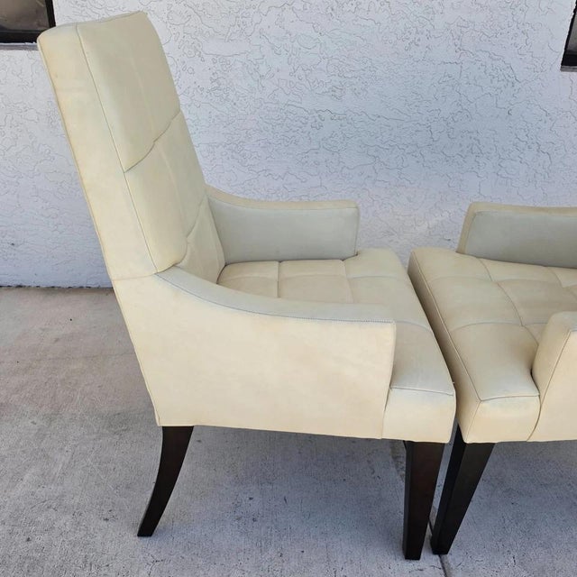 Wood Barbara Barry for Henredon Leather Dining Accent Armchairs Set of 2 For Sale - Image 7 of 18