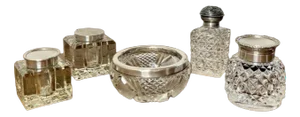 Antique Glass and Silver Mounted Accessories, 1880s, Set of 5