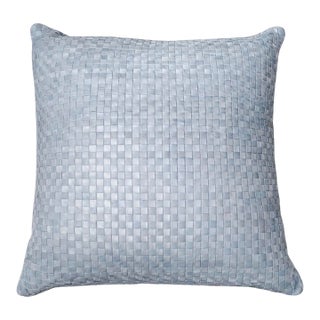 Lulu & Georgia Woven Blue Leather Decorative Pillow For Sale