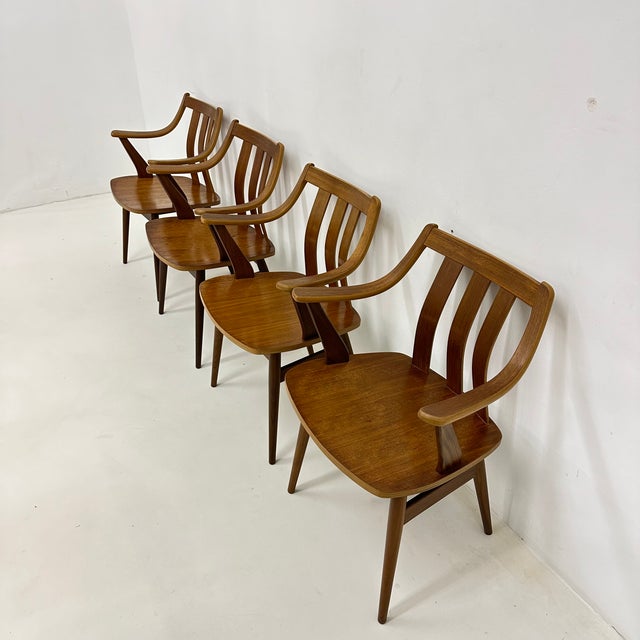 Wood Teak Plywood Dining Chairs attributed to Pastoe, 1960s, Set of 4 For Sale - Image 7 of 18