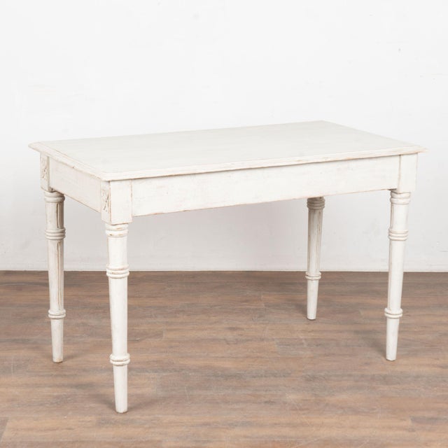 19th Century Swedish White Gustavian Three Drawer Side Table or Desk For Sale - Image 16 of 16