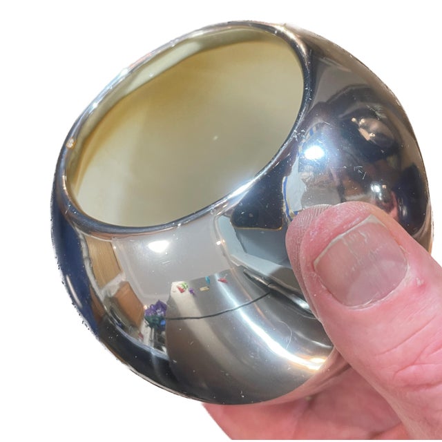 Mid-Century Modern Space Age Chrome Sphere Ashtray With Ceramic Lining For Sale - Image 4 of 5