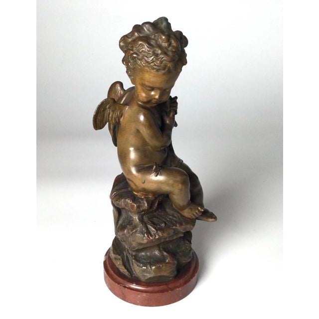 Metal Late 19th Century Bronze & Marble Base Cherub Figure For Sale - Image 7 of 12
