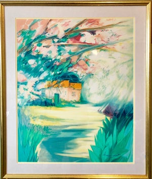 Claude Hemeret, French Modernist Vivid Bright Fauvist Landscape Watercolor Gouache Painting, c.1970