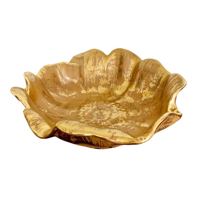 Vintage Stangl Hand Painted Gilt Ceramic Flower Shaped Bowl For Sale