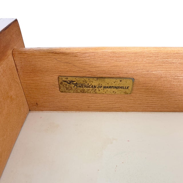 American of Martinsville Faux Bamboo & Cane Writing Desk Console Table MCM For Sale In Oklahoma City - Image 6 of 11